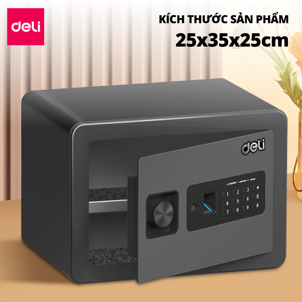 [Tặng Pin] Két Sắt Vân Tay DELI ET591 Két Sắt Khách Sạn Khung Kim Loại Chống Cắt Chống Cháy An Toàn