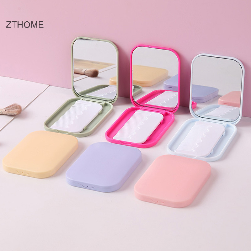 Zthome Gương Nhỏ Lược Bộ Màu Trơn Thời Trang Di Động Gấp Gương Trang Điểm Có Lược Cho Bé Gái Quà Tặng Dụng Cụ Trang Điểm Vanity Miror HOT
