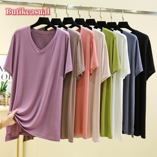 Áo thun nữ dáng rộng cổ chữ V Modal dáng rộng Áo thun ngắn tay trơn mùa hè Slim Plus Size Áo sơ mi trắng