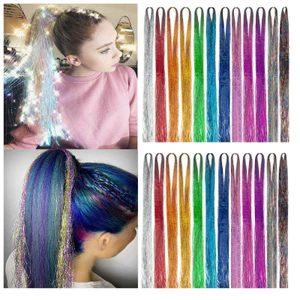 200 sợi Horaphic Sparkle Hair Tinsel Extensions Dazzles 90cm Women Hippie {VN}