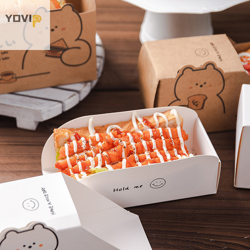 Yovip 10 Chiếc Hoạt Hình Gói Thực Phẩm Hộp Giấy Bánh Mì Nướng Sandwich Burger Bữa Sáng Takeaway Bento Dùng Một Lần Hộp Đóng Gói Nhà Hàng VN