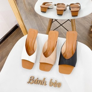 Dép Cao Gót Đế Vuông 3 phân Quả Trám pha Nâu bò đơn giản, tinh tế cao 3P - Kho Giày Bánh Bèo mã TramP2 đi rất êm chân