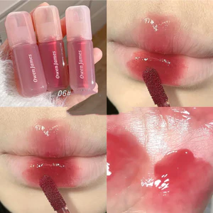 Owenjames Gương bóng nước màu hồng Lip Glaze Dưỡng ẩm Son môi làm trắng lâu trôi