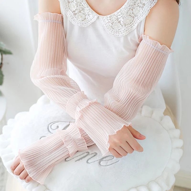 Găng Tay Dài Mùa Hè Ngón Nữ Chống Nắng Sợi Tay Mỏng Gợi Cảm Ren Lưới Găng Tay Nữ