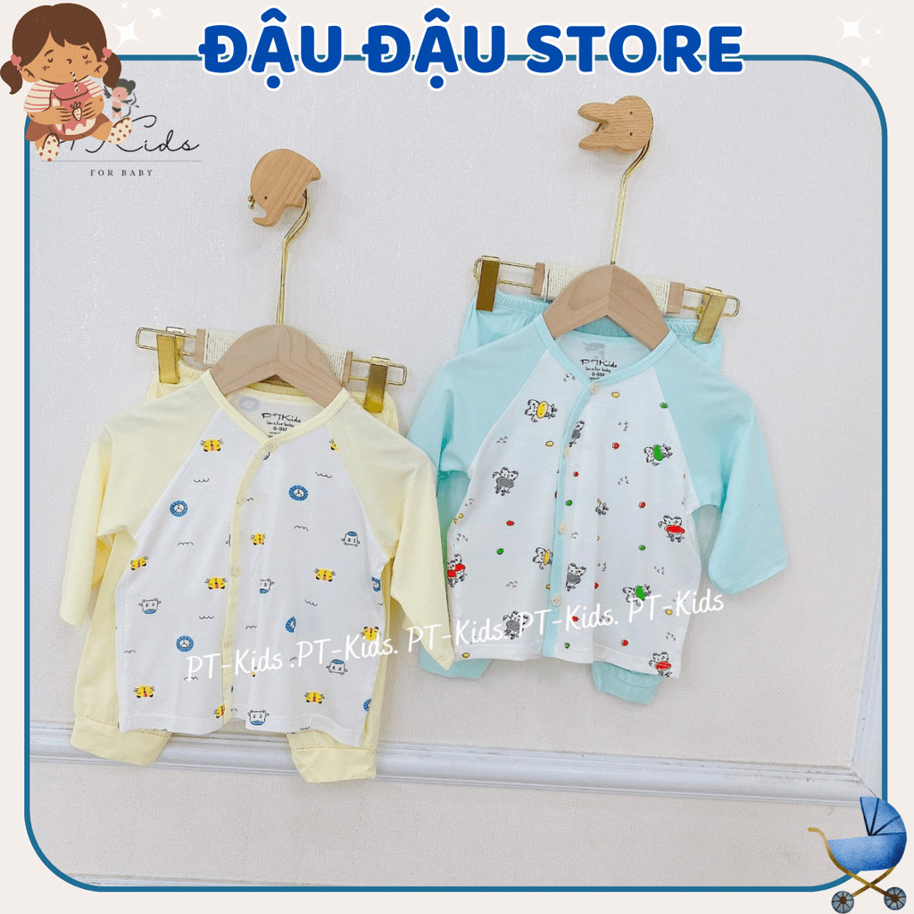 Set 5 Bộ dài tay sơ sinh chất thun lạnh cho bé mềm mịn thoáng mát từ 3-9kg cho bé trai, gái DL10 Đậu Đậu Store