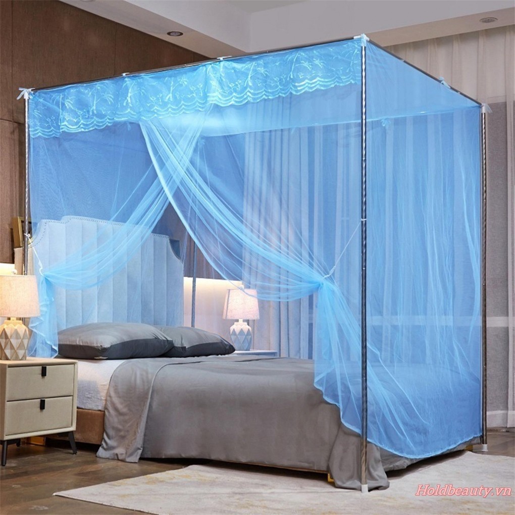 Rèm Giường Tán 4 Góc Bài Ren Viền Giường Công Chúa Tán Lưới Chống Muỗi Cho Người Lớn Trẻ Em Phòng Ngủ