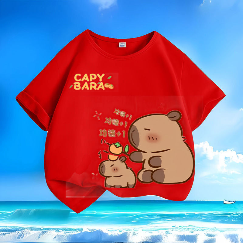 Áo thun trẻ em Capybara 2024 đáng yêu cho mùa hè Áo cổ tròn tay ngắn mới