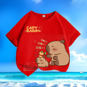 Áo thun trẻ em Capybara 2024 đáng yêu cho mùa hè Áo cổ tròn tay ngắn mới