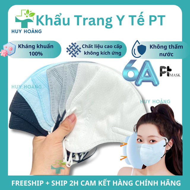 Khẩu trang 6A PT chống nắng 4 lớp kháng khuẩn, khẩu trang Phương tuyến dày dặn hàng công ty đủ màu