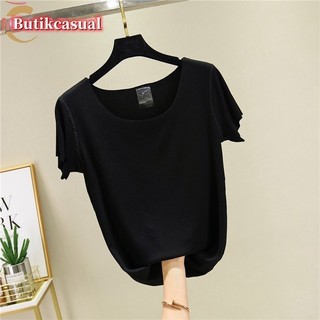 Áo thun nữ cổ tròn Áo thun Modal mùa hè Nguyên chất cơ bản Áo thun dáng rộng Áo trơn mát mẻ thời trang Tee Baju