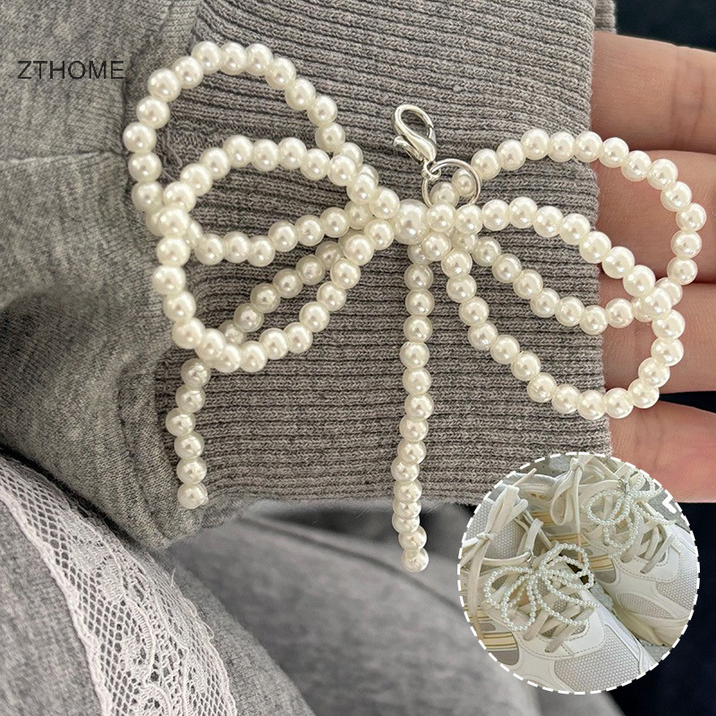 Zthome Handmade Ngọc Trai Hạt Nơ Quyến Rũ Khóa Giày Trang Trí Nơ Hình Túi Mặt Dây Chuyền Móc Khóa Phụ Kiện HOT