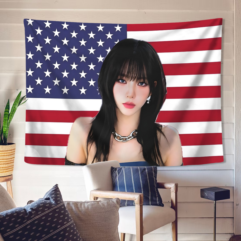 Aespa Karina Cờ Mỹ Tấm Dán Tường Có Kẹp Polyester Tấm Thảm Phòng Ngủ Treo Tường Tấm Thảm Trang Trí Nhà Cửa