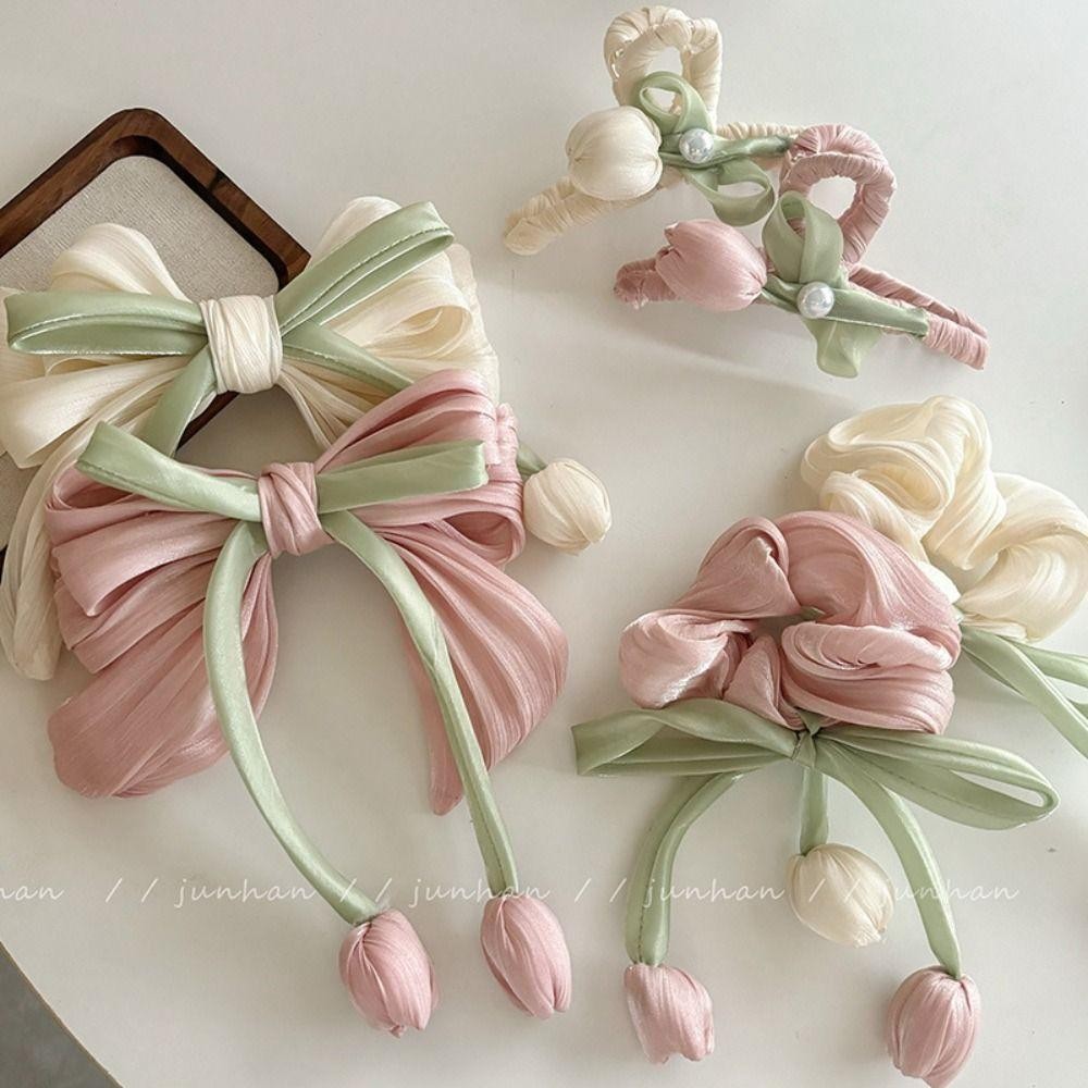Kẹp tóc nơ ruy băng tulip OUSXA, phù hợp cho nữ và bé gái