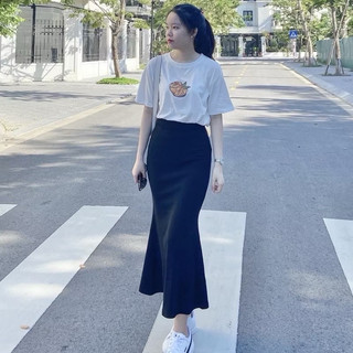 Chân váy đuôi cá dáng dài xoè midi cạp chun nữ trẻ trung tôn dáng