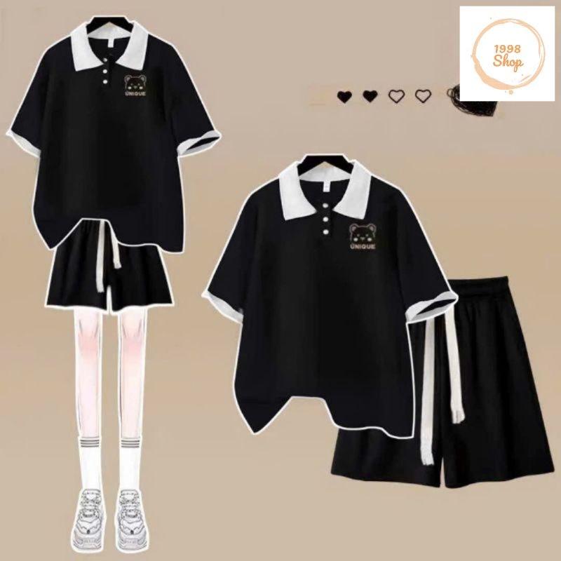 Tổng Hợp Các Sét Bộ Cộc Quần Đùi Trơn + Mix Áo thun polo  - chữ UNIQUE