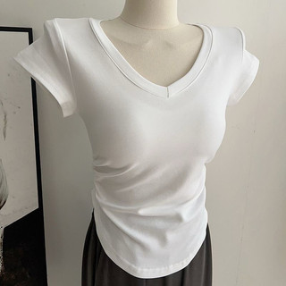 Áo Thun, Áo babytee croptop nữ cổ tim rúm eo