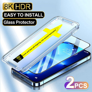 2 Chiếc Kính Cường Lực Cho IPhone 14 13 12 11 15 Pro XR XS Max Full Cover Kính Bảo Vệ Màn Hình Có Định Vị Hộp Lắp Đặt