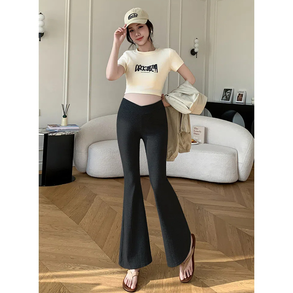 Quần bà bầu Xuân Thu Sản phẩm mới Đi chơi Cross Quần loe lưng thấp