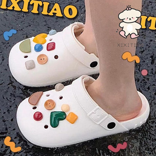 Xixitiao Dép Dép Dải Mỏng eva Cặp Đôi Cá Tính Thời Trang Lỗ Giày Nữ Mùa Hè Màu Sắc Dễ Thương Sinh Viên Baotou eva Bãi Biển Nam