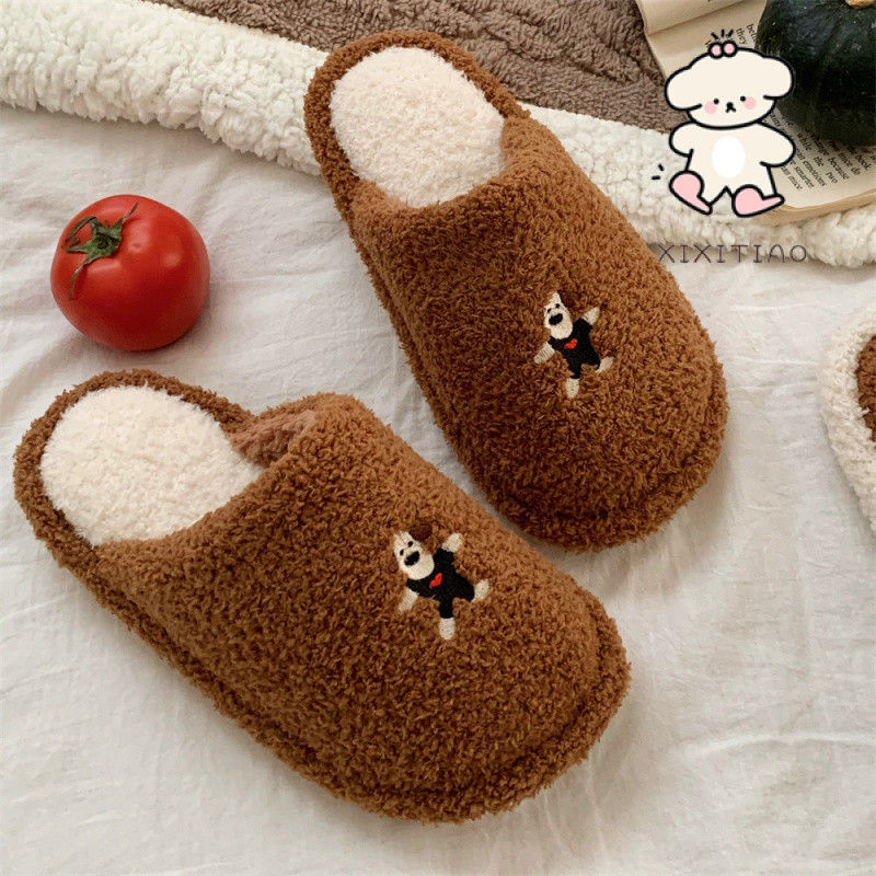 Xixitiao Giày Cotton Vui Nhộn Chó Con Dễ Thương Trong Nhà Ngoài Trời Sang Trọng Giày Thu Đông Nam Ấm Áp Thoải Mái Thường Ngày Nhà