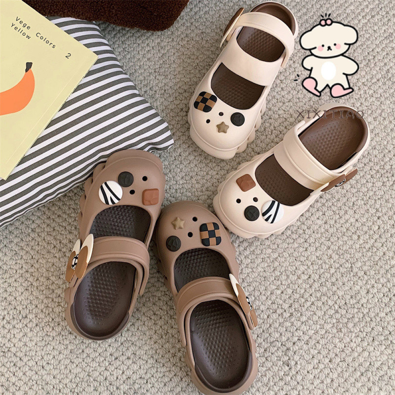 Xixitiao Mùa Hè Retro Nơ Đế Dày Mặc Ngoài 2024 Phong Cách Mới Bé Gái EVA Shit-Steping Cảm Giác Baotou Mary Jane Hole Giày