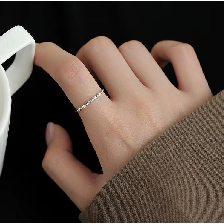Đơn Giản S925 Bạc Kim Cương Nhẫn Nữ Mở Vòng Trơn Có Thể Điều Chỉnh Phù Hợp Với Mọi Trận Đấu