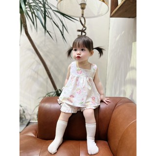 Set Đồ Bộ Sát Nách Bé Gái Họa Tiết Hoa Nơ Lưng 8-22kg