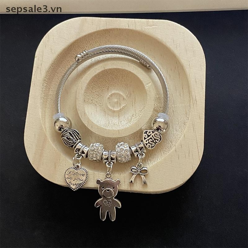 # Sepsale # Vòng tay quyến rũ đính cườm cổ Mặt dây chuyền gấu Trái tim tình yêu Vòng tay có thể điều chỉnh Vòng tay nữ Quà tặng trang sức DIY.