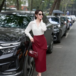 Áo sơ mi cổ tim phối tay dài LA433