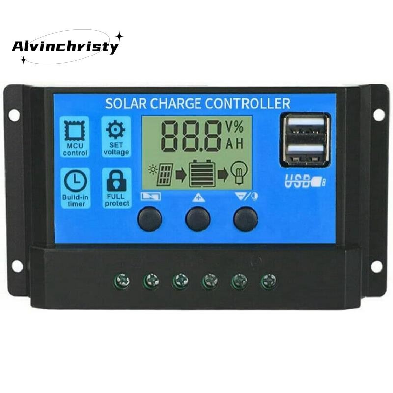 Bộ điều khiển sạc năng lượng mặt trời 100A Pin năng lượng mặt trời Bộ điều chỉnh thông minh Bộ điều khiển đa chức năng năng năng lượng mặt trời với cổng USB kép, Bộ điều khiển LCD