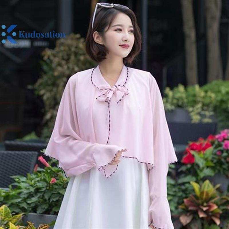 Kudosation Xuân Hè Voan Cổ Giả Quần Áo Khăn Choàng Ngoài Trời Cưỡi Hạt Điều In Chống Nắng Tay Áo Lụa Khăn Bọc