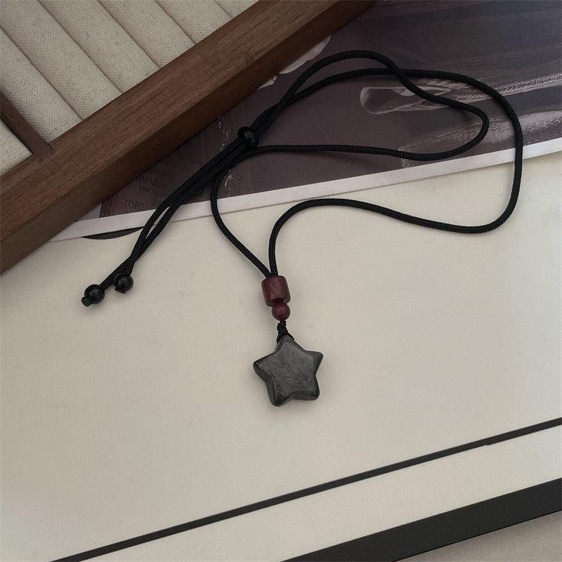 Mặt dây chuyền mặt trăng Obsidian tự nhiên Vòng cổ cặp đôi ngôi sao