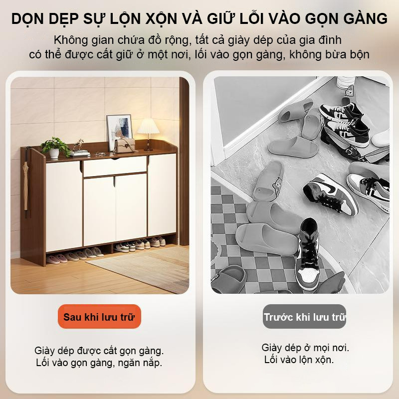 Tủ đựng giầy gỗ nhiều ngăn, tủ giày dép thông minh đa năng đựng đồ, chất liệu gỗ MDF