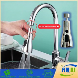 Đầu Vòi Rửa Bát Tăng Áp 3 Chế Độ Phun, Xoay 360 Độ, Sục Khí Chống Bắn, Dây Rút Tiện Lợi