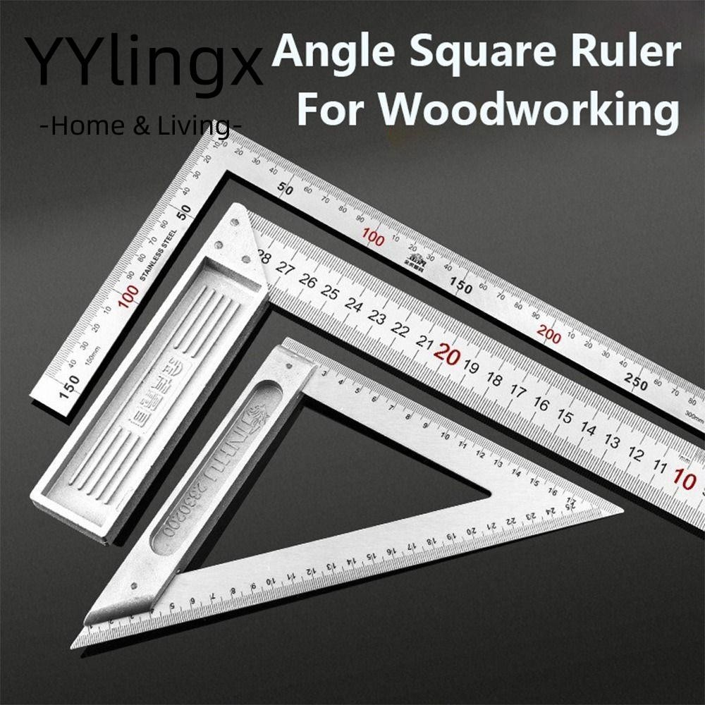YYlingx Thước vuông góc, Thép không gỉ 30 / 50CM Đồng hồ đo góc phải, Dụng cụ đo đa chức năng Cân hai mặt Tam giác Thước chế biến gỗ