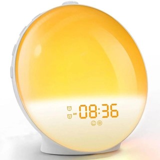 Đồng hồ báo thức mặt trời mọc CODECOVED, Đồng hồ đèn ngủ mô phỏng mặt trời mọc 7 màu, Báo thức kép 10 âm thanh tự nhiên Đài FM Quà tặng Đèn ngủ Hỗ trợ giấc ngủ