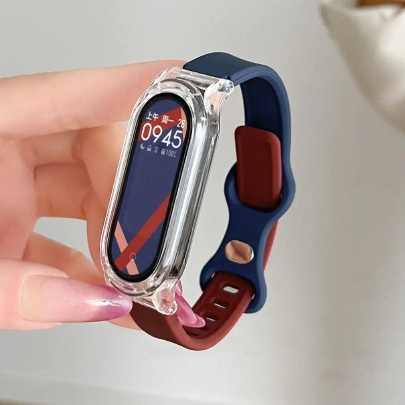 Ốp lưng trong suốt + Dây đeo cho Xiaomi Mi Band 10 9 8 7 6 5 4 3 NFC Dây đeo thoáng khí Vòng tay mềm cho phụ kiện dây đeo cổ tay Mi Band 9