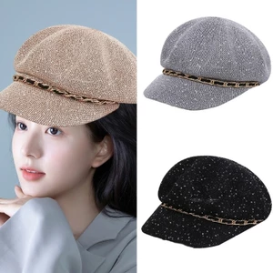 PCF * Mũ nồi phong cách Pháp dành cho nữ Sequins Mũ hình bát giác thoáng khí Mũ bóng chày
