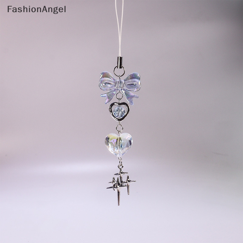 Fashionangel Y2K Handmade Màu Xanh Trong Suốt Trái Tim Điện Thoại Quyến Rũ Dây Buộc Nơ Dễ Thương Mặt Dây Chuyền Cô Gái Người Phụ Nữ Móc Khóa Dây TH