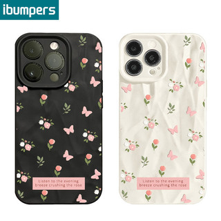 ibumpers Ốp lưng Iphone hàn quốc đơn giản hoa hồng bướm họa tiết nhám Ốp điện thoại mỏng silicone mềm chống sốc cho iphone 15 14 12 13 11 pro max ip 7 8 plus iphon x xs xr xs max