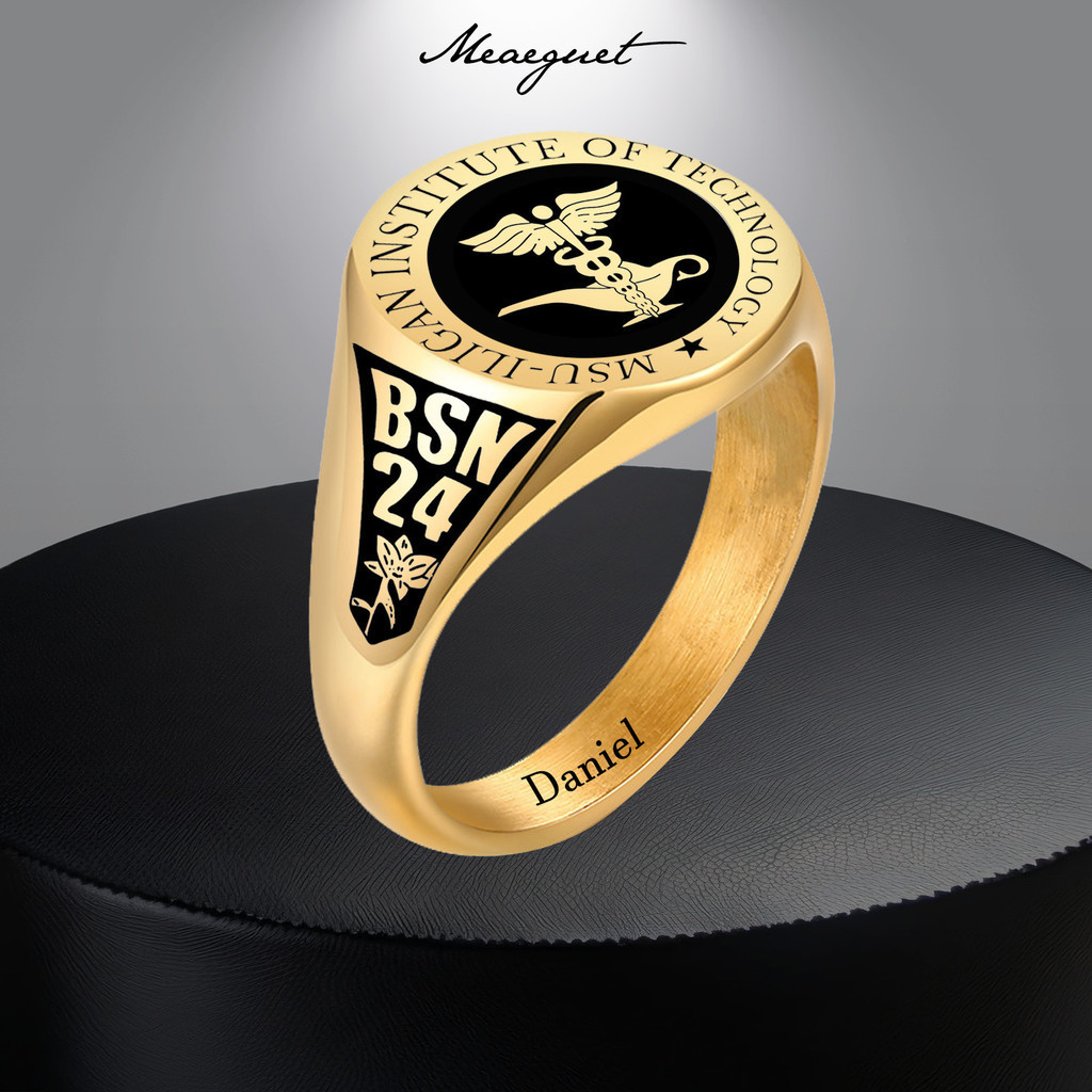 Meaeguet Cá Tính Vintage Signet Nhẫn Đại Bàng Nhẫn Đại Học Nhẫn Huy Hiệu Họ Crests Áo Cánh Tay Tùy Chỉnh Tốt Nghiệp Đại Học Nhẫn