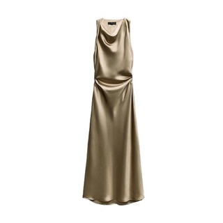 Zara Mùa Hè Sản Phẩm Mới Tính Khí Gợi Cảm Xếp Ly Dài Váy Lụa Satin Họa Tiết Quạt Váy Sáo 2124305