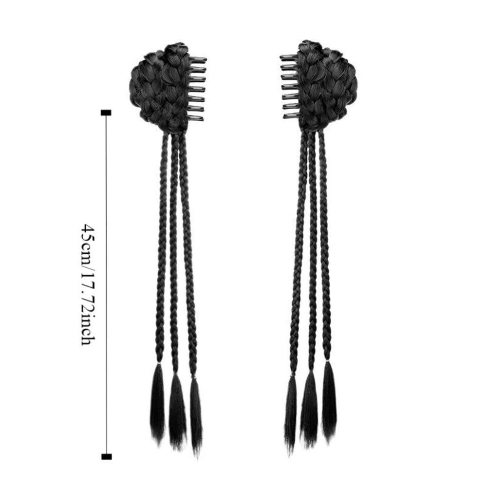 LACYES 2 Chiếc Quyền Anh Tóc Giả Bím Tóc Giả, Phong Cách Mới Chiên Bột Xoắn Bím Dài, Vuốt Ngọt Ngào Kẹp Lông Tơ Tổng Hợp Đôi Đuôi Ngựa Tóc Giả Đảng