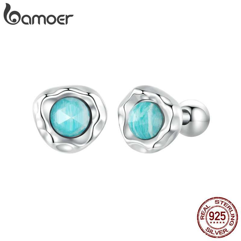 Bamoer 925 Sterling Sliver Bông Tai Thiết Kế Amazonite Trang Sức Quà Tặng Cho Nữ