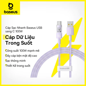 Cáp sạc Baseus USB sang USB-C 100W Cáp dữ liệu sạc nhanh Thiết kế trong suốt
