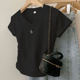 Áo Kiểu Babytee croptop Cổ Tim Rúm Eo Nữ Xinh xắn
