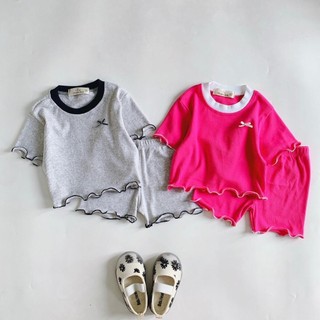 S124-  Set bộ áo thun Croptop phối quần leggin đùi cho bé iu Cotton Vải Gân Cotton - Size 8-30Kg