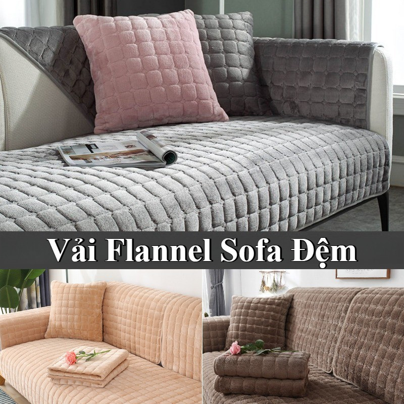 Vải Flannel Sofa Đệm Chống Trơn Trượt Dày，Vỏ Bọc Đệm Ghế Sofa Bốn Mùa Bằng Vải Flannel Dày Màu Trơn Không Trượt Thoáng