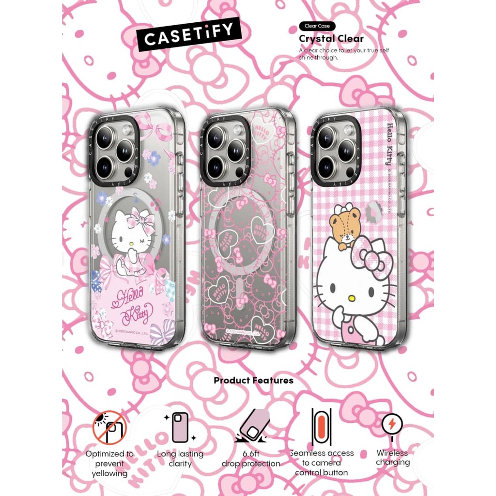Ốp lưng CASETiFY X HelloKitty 02 Vỏ hút từ tính trong suốt cho iPhone 16 / 15 / 14 / 13 Pro Max | Mặt sau Acrylic bảo vệ quân sự với bao bì cao cấp