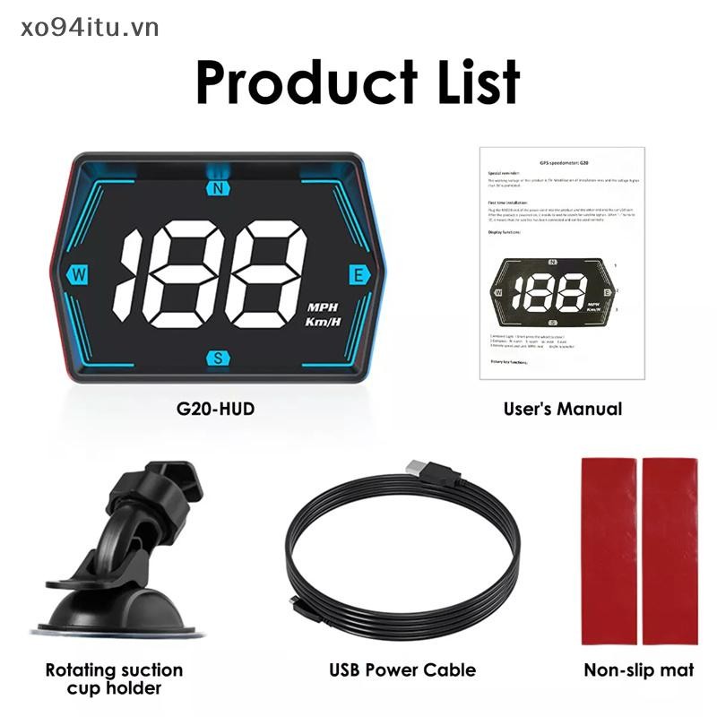 XOITU Báo động quá tốc độ Phụ kiện ô tô G20 cho ô tô Xe tải Xe buýt GPS kỹ thuật số La bàn Đồng hồ tốc độ Phông chữ lớn Lên màn hình ô tô HUD VN